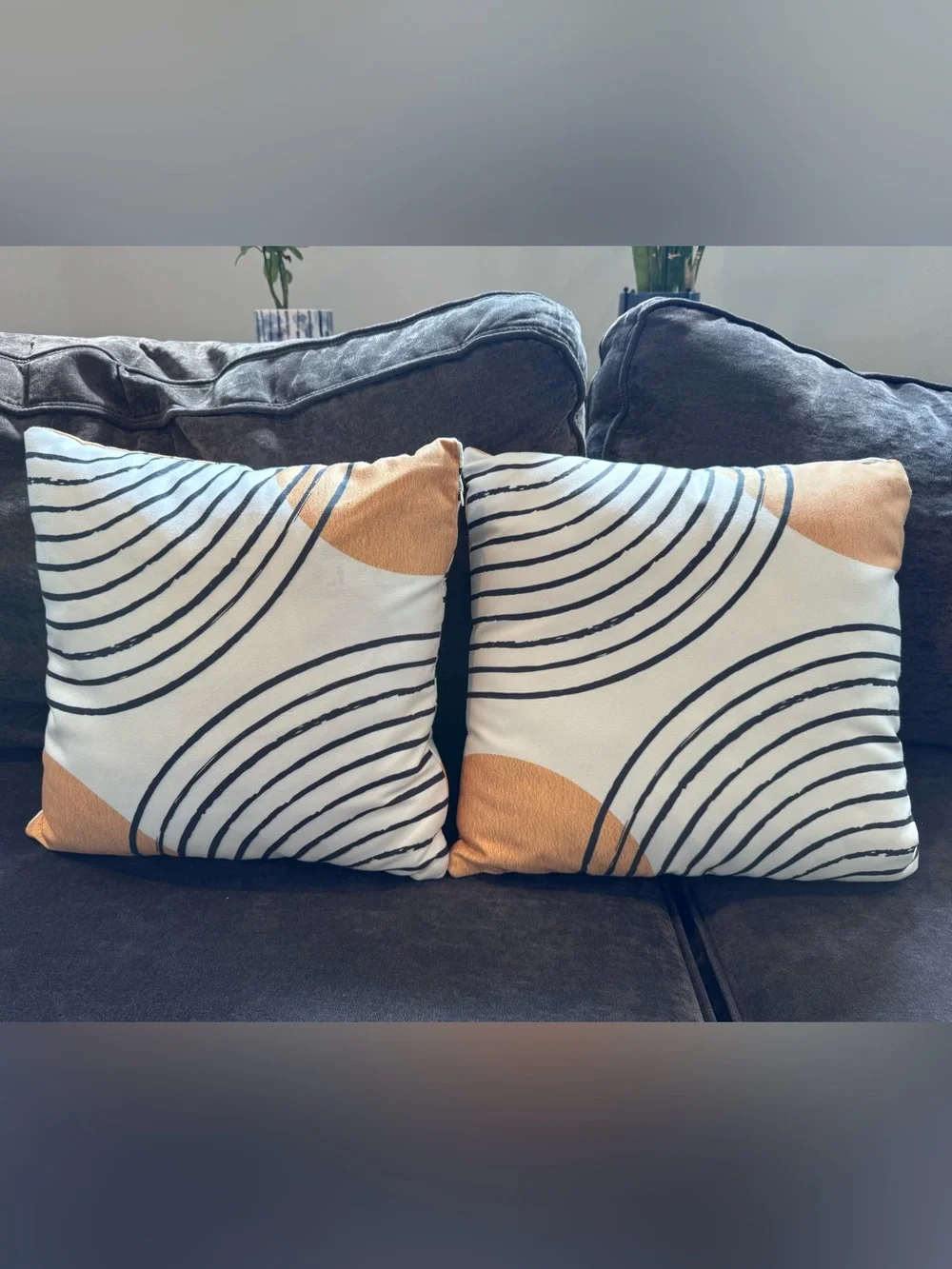 Society6 Cream, Black & Gold Concentric Arc Accent Pillow Pair